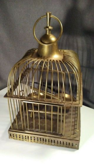 Antique Vintage Mid Century 13 " Tall Solid Brass Birdcage Complete Animal Decor