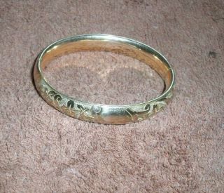 Antique Victorian Floral Engraved Gold Filled Hinged Bangle Bracelet Mh & Co.