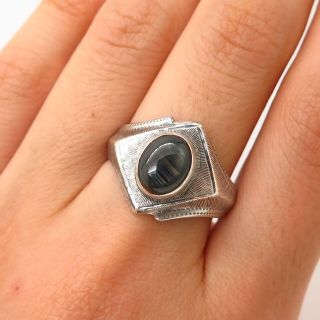 925 Sterling Silver Vintage Real Black Star Sapphire Men 