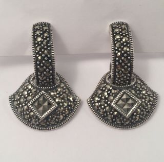 Vintage Judith Jack Sterling Silver Marcasite Half Hoop Dangle Earrings