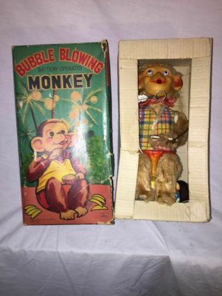 Vintage Bubble Blowing Battery Operated Monkey W/ Box