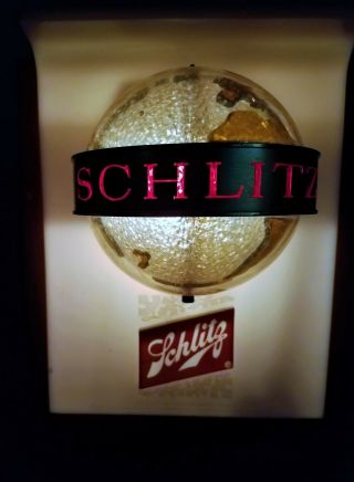 Vintage Schlitz Beer Motion Lighted Spinning Globe Bar Sign Great 2