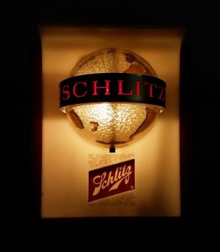 Vintage Schlitz Beer Motion Lighted Spinning Globe Bar Sign Great 3