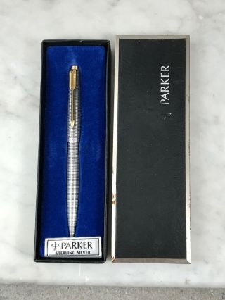 Vintage Parker Sterling Silver Ball Point Pen With Case Box