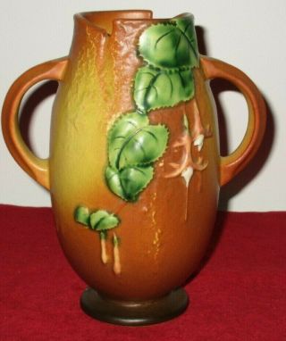 Vintage Roseville Art Pottery Usa Fuchsia 2 Handled Vase Brown 894 - 7 "