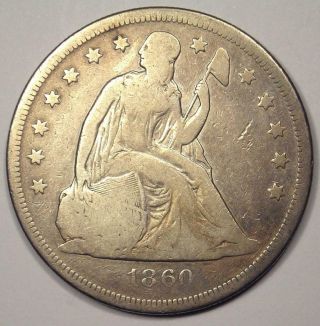 1860 - O Seated Liberty Silver Dollar $1 - Vg Details - Rare Early Type Coin