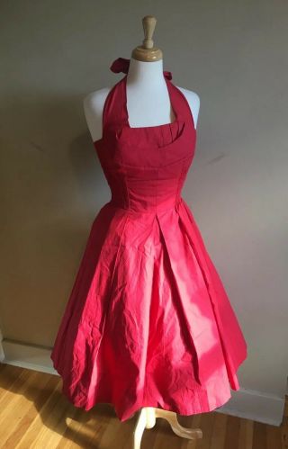 Unique Vintage 1950s Style Pinup Rockabilly Red Halter Dress With Petticoat