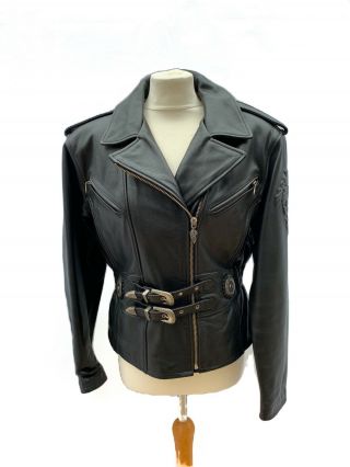 Harley Davidson Vintage Womens Leather Jacket Black Size Medium 10/12