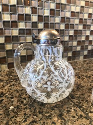 Vintage Fenton/Northwood? French Opalescent Daisy and Fern Syrup Pitcher Jug 3