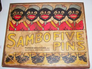 Vintage Black Americana Parker Brothers Inc. ,  Sam Five Pins Boxed Bowling Game