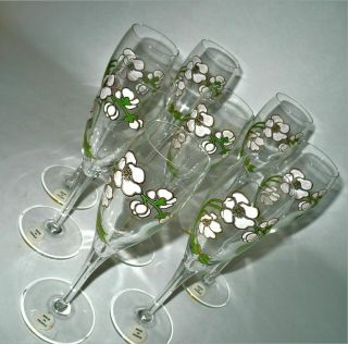 Vintage Perrier Jouet Labelle Epoque Hand - Painted Champagne Flutes Set Of 8