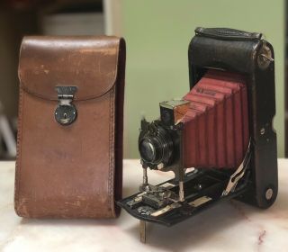Antique Vintage Kodak Eastman No 3a Special Red Bellows Folding Camera & Case