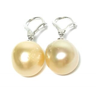 Gorgeous Golden Australian South Sea 13.  6 x 14mm Irregular Round Pearl Earrings 5