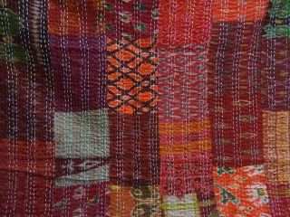 Indian patchwork silk patola handmade kantha quilt bedding bedspread vintage 3
