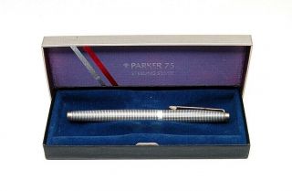 Vtg Parker 75 Cisele Sterling Silver Fountain Pen - 14k Nib - Box