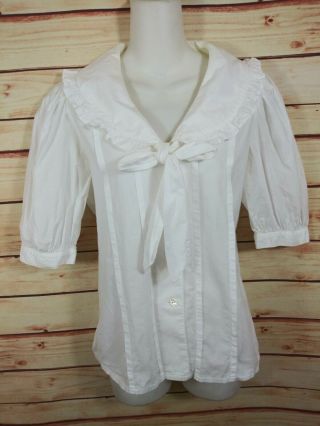 Vtg Laura Ashley Blouse White Pintuck Peter Pan Collar Ruffle Ss Knotbow Size 8