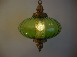 Vintage Mid Century Modern Retro Green Glass Swag Hanging Lamp/Light w/13 ' Chain 4
