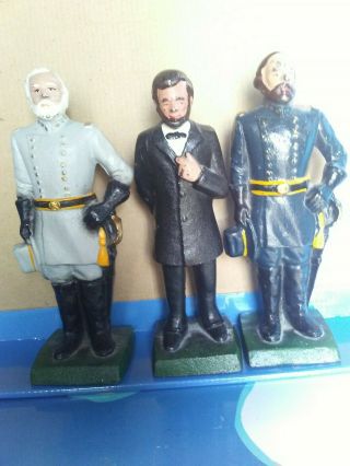 Lee,  Grant,  & Lincoln Vintage Cast Iron Doorstop Bookend Civil War Figurine