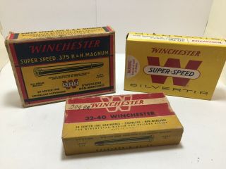 Empty Ammo Boxes - 3 Vintage Winchester :.  375 Magnum : Silvertip 30 - 06 : 32 - 40