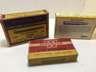 Empty Ammo Boxes - 3 Vintage Winchester :.  375 Magnum : Silvertip 30 - 06 : 32 - 40 2