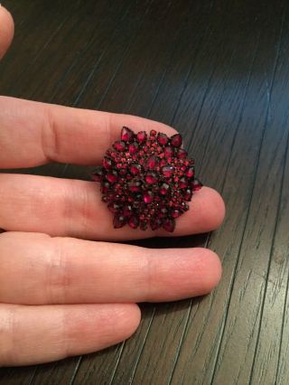 Antique Bohemian Garnet Snowflake Star Flower Pin Brooch