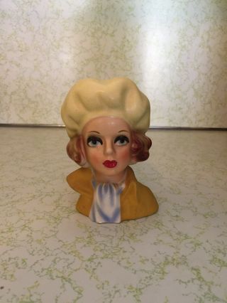 Vintage Lady Head Vase,  Royal Crown Hand Painted 3666.  Collared Shirt And Scarf