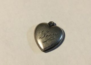 Vintage Sterling Puffed Heart shaped Charm with embossed dove in flight 2