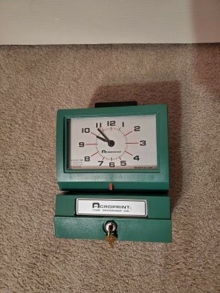 Vtg Acroprint 125nr4 Time Recorder Punch Clock With Key