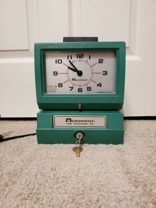 Vtg Acroprint 125NR4 Time Recorder Punch Clock with Key 2