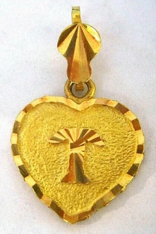Vintage 22k Yellow Gold Heart " T " Pendant 1 3/16 " Long 2.  7 Grams Marked
