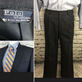 Vtg Polo Ralph Lauren Charcoal Blue Gray 2 - Piece Suit 39r Pants 31 X 31.  5 - Bx9a