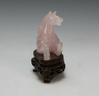 Vintage Chinese Export Carved Pink Rose Quartz Recumbent Horse Figurine NR SJS 2