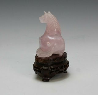 Vintage Chinese Export Carved Pink Rose Quartz Recumbent Horse Figurine NR SJS 4