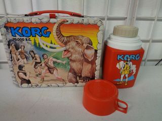 Vintage 1975 Thermos Korg 70,  000 B.  C.  Metal Lunchbox Complete