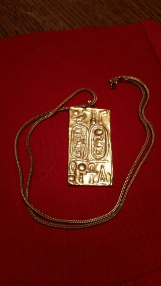 Vintage Necklace Egyptian Cartouche In Gold With Chain Made For Metro Mus Of Art