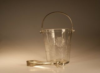 Vintage Deco Duncan Miller Glass Crystal Ice Bucket Cornflower Cuttings C.  1930