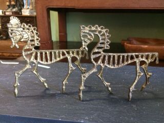 Vintage Pair Brass Mid Century Modern Horse Sculpture Statues