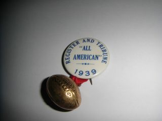 Rare 1939 Football All American Award Pin Nile Kinnick Des Moines Iowa Register 5