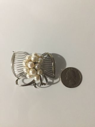 Vintage Large Pearl And Sterling Silver Brooch/pin 1950 