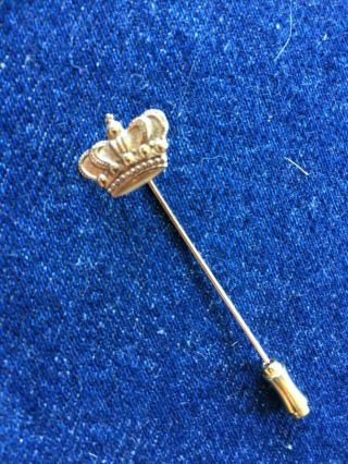 14k Hallmark Yellow Gold Stick Pin Lapel Hat Crown Design 2 Gr Royal Motif King