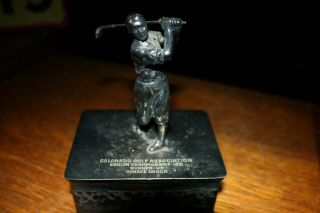Vintage 1931 Figural Silverplate Golf Trophy/Trinket Box Colorado Golf Assoc. 3