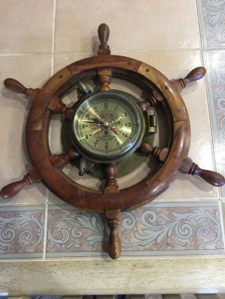 Vintage Brass Chadburns Liverpool London Ships Wheel Clock W/ Telegraph Markings