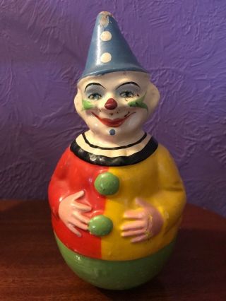 Vintage Roly Poly Chime Clown Papier Mache Early 1900s