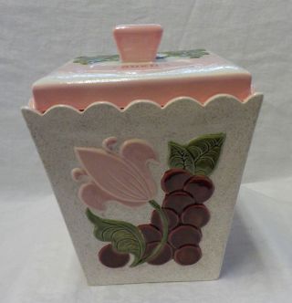 Ceramic Cookie Jar Vintage Handcrafted Multi Color Floral Fruit Bird 10 " X 7.  25 "