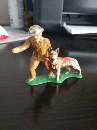 Antique Vintage Barclay Lead Soldier Dispatcher W/german Shepherd Dog