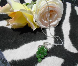 Vintage Jade & Sterling Silver Grape Design Necklace Marked Germany C1940s