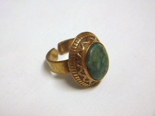 Kalevala Koru,  Finland: Vintage Bronze Ring W/ Chrome Marble.  Old Finnish Motif