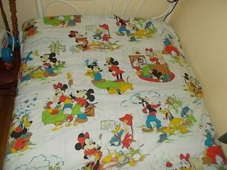 Vintage Disney Wamsutta Twin Flat Sheet Mickey,  Goofy,  Donald,  Pluto,  Minnie 2