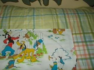 Vintage Disney Wamsutta Twin Flat Sheet Mickey,  Goofy,  Donald,  Pluto,  Minnie 7