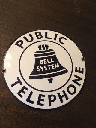 Vintage/antique Porcelain Enamel Public Telephone Bell System Metal Sign - 7 "